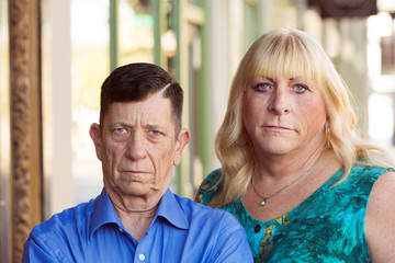 Wall Mural - Serious transgender couple standing together