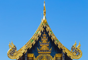 Sticker - Beautiful Golden Thai Lanna Architecture: Chapel Roof of Wat Inthakhin Sadue Muang, Chiangmai, THAILAND.
