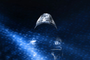 hacker screen with binary code.