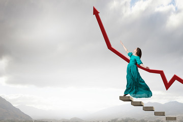 Wall Mural - Woman levitating in sky . Mixed media