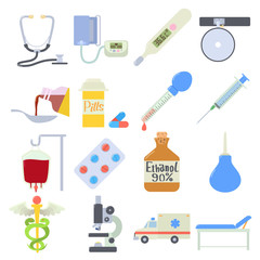 Medical icons set. Flat illustration of 16 medical vector icons for web