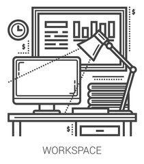 Wall Mural - workplace line icons.