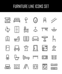 Canvas Print - Set of furniture icons in modern thin line style.