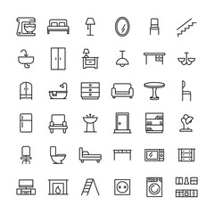 Poster - Set of furniture icons in modern thin line style.