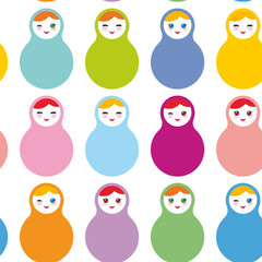 Wall Mural - Russian dolls matryoshka on white background, pastel colors. Can be used for fabric, site background, wrapping paper, scrapbooking. Vector