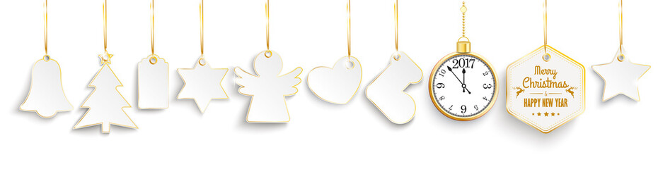 Wall Mural - Christmas Golden Price Stickers Ribbons Clock 2017