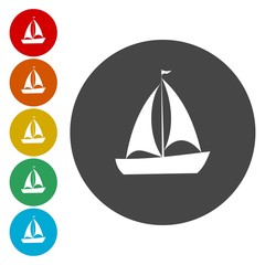 Canvas Print - Yacht. Single flat icon on the circle