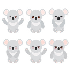  Funny cute koala set on white background. Vector
