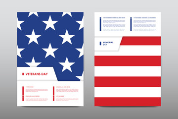 Sticker - Set of Veterans Day brochure, poster templates in USA flag style. Beautiful design and layout