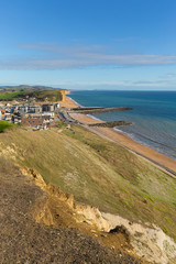 Wall Mural - West Bay Dorset uk view to east of the Jurassic coast on a beautiful summer day with blue sky and sea