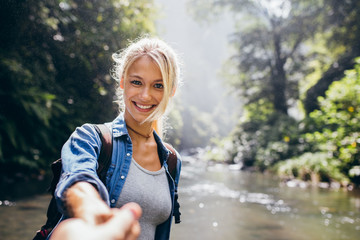 Young couple on nature hike