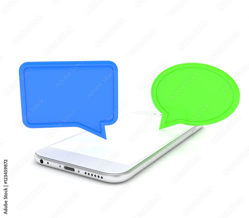 smartphone with bubbles isolated on white background. 3d rendering ...