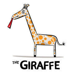 Poster - Giraffe Cartoon. Funky Giraffe Vector Illustration with Lick Tongue Isolated on White Background.