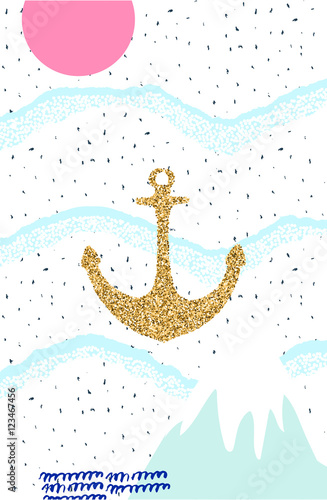 Abstract print with geometrical colorful elements on white background