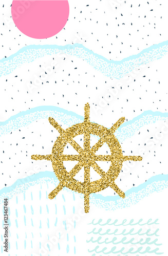 Abstract print with geometrical colorful elements on white background