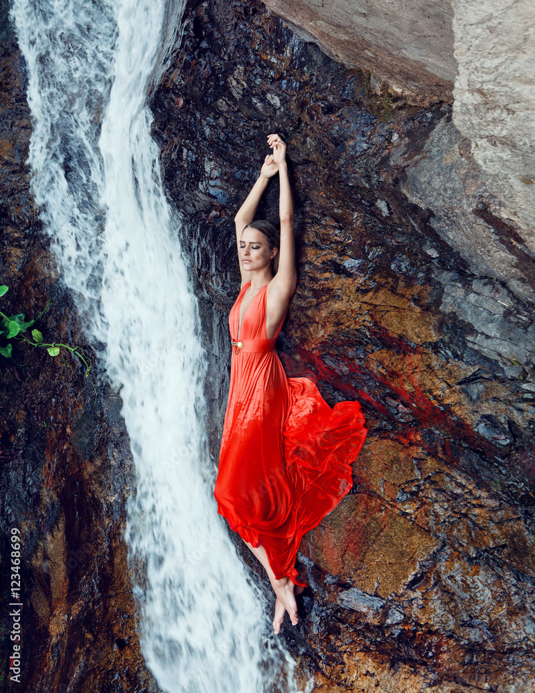 chinese dress ladies Picture of Fashionable Woman By Waterfall  Free Stock Photo