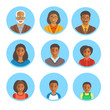 © vectorikart - African American family happy faces. Vector flat avatars. Black people all ages generation simple icons. Mother, father, adult, teen, little kids portraits. Young, senior men, women, boys, girls, baby