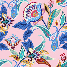 India Seamless Paisley Pattern. Stylized Wallpaper Decoration.Vector Illustration