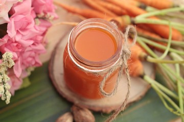 Wall Mural - Carrot juice and fresh carrot vegetables organic.