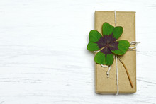 Gift Box  With Four Leaf Clover