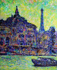 Orsay Museum and Eiffel tower on the original art painting