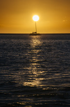 Boat At Sunset, Maui, Hawaii, United States Of America 