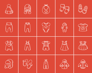 Sticker - Baby clothes sketch icon set.