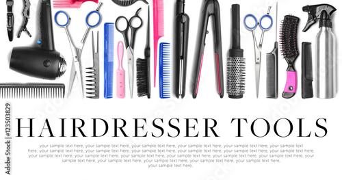 Different Professional Hairdresser Equipment Text Hairdresser