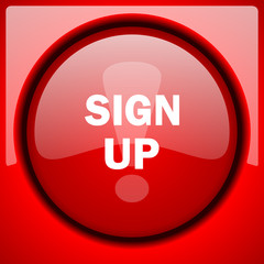 Poster - sign up red icon plastic glossy button