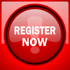 Poster - register now red icon plastic glossy button
