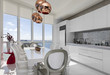 Dining area within modern kitchen table setting and with beach /