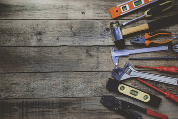 Wall Mural - Old tools on a wooden table, vintage style