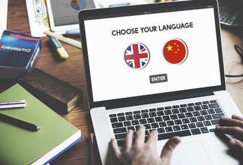 Wall Mural - language dictionary english chinese concept