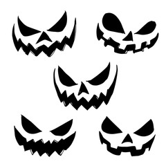 Vector illustration of scary Halloween pumpkin faces icons on wh