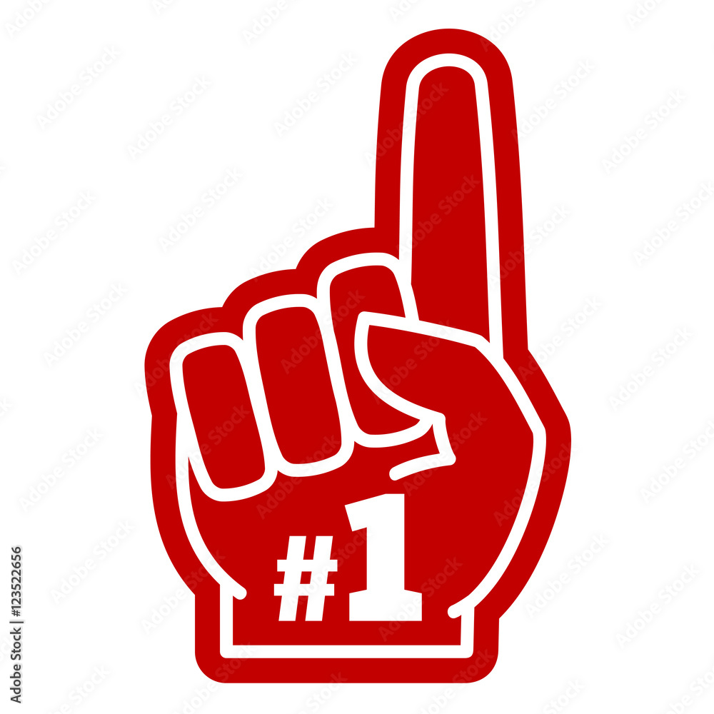 Number 1 one sports fan foam hand with raising forefinger vector icon - obrazy, fototapety, plakaty 