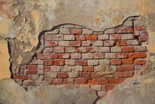 Concrete And Bricks Wall With Cracks