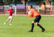 Boy goalkeeper defends the goal