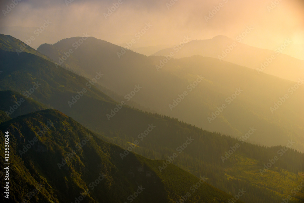 landscape sunset in the mountains of the Alps - obrazy, fototapety, plakaty 