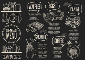 Menu breakfast restaurant, food template placemat.