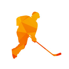 Poster - Polygonal ice hockey player, abstract orange isolated vector sil