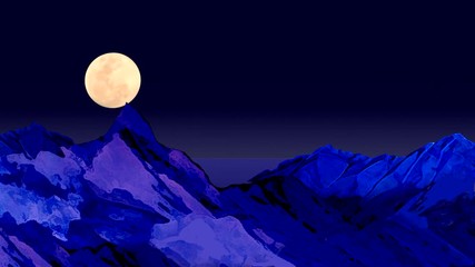 Wall Mural - Landscape with the full moon and mountains. Animation.