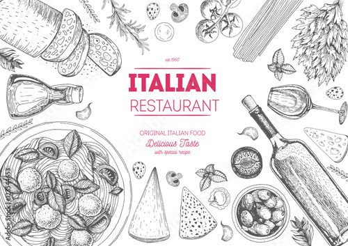 Fotografía Italian cuisine top view frame