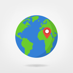 Wall Mural - africa - location pin on world illustration. world map / globe with red location marker.