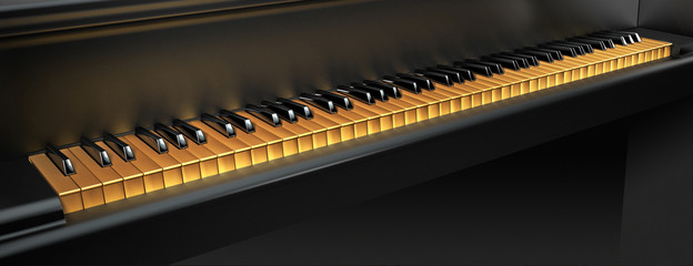 Golden piano keyboard with copy space