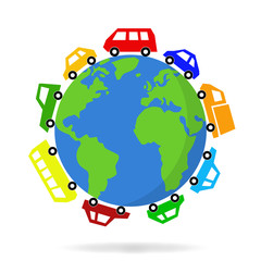 Wall Mural - cars driving around the world - vector graphic