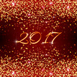 © Elzeva - Happy New Year 2017. Vector holiday template with sparkles on red background. Gold glitter frame for greeting cards, vip, exclusive, gift, luxury, voucher, shopping.