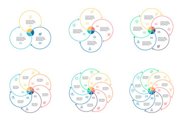 Canvas Print - Outline infographics with 3 - 8 steps, circles. Vector templates.