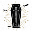 Hand drawn Halloween icon with a textured coffin vector illustration.