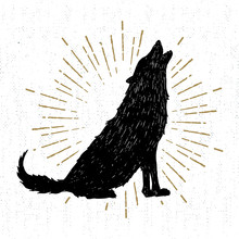 Hand Drawn Halloween Icon With A Textured Wolf Vector Illustration.