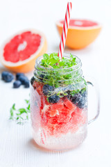 Detox  water. Homemade summer fruit drink with grapefruit and bl